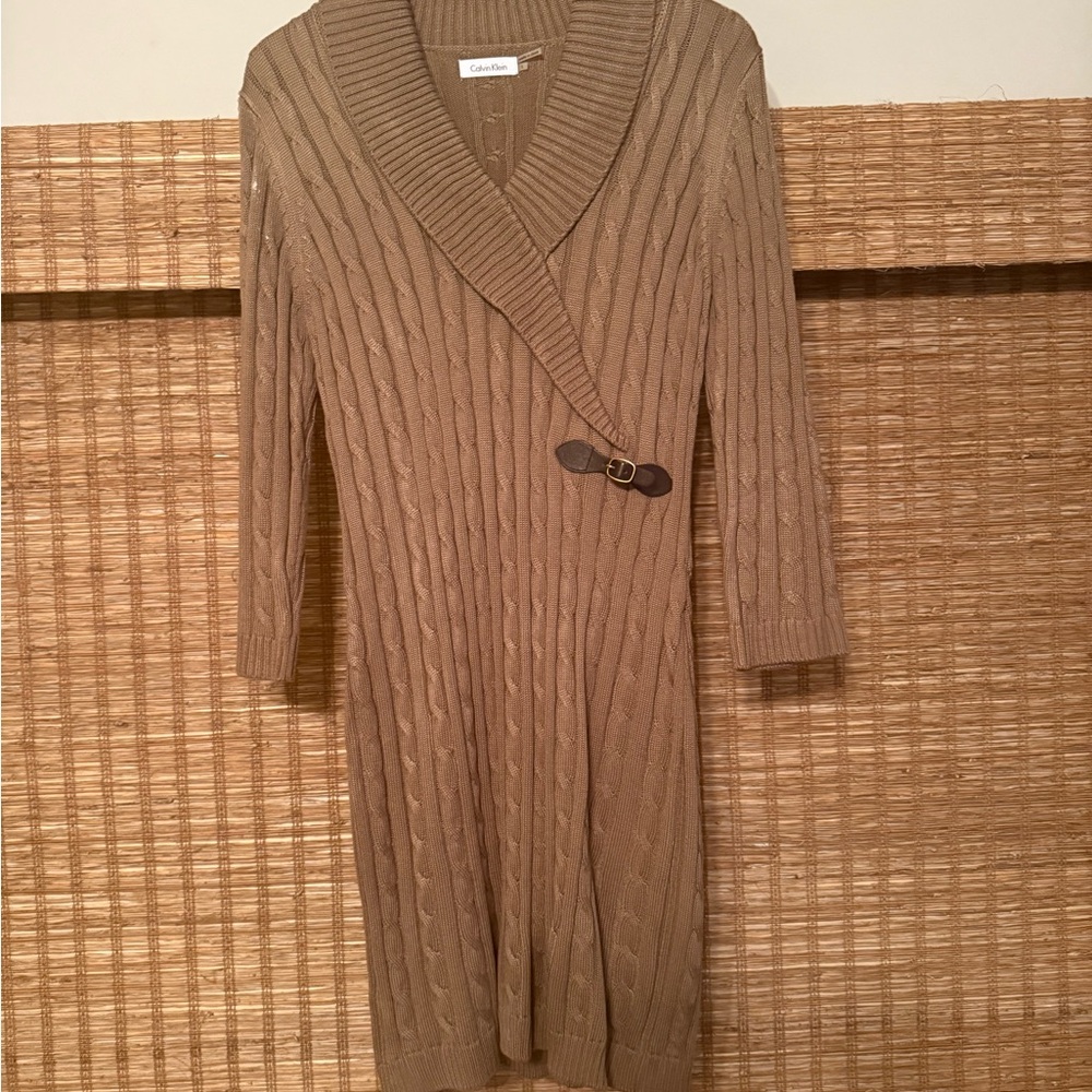 Calvin Klein Tan Cable Knit Sweater Dress